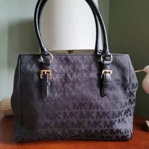 Michael Kors Jet Set Medium Tote Black MK Logo Jacquard Leather Bag